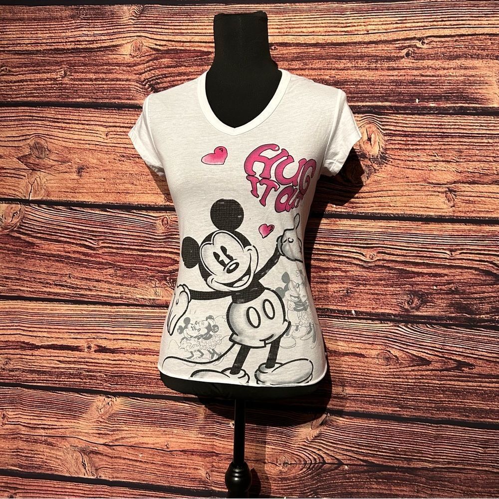 Disney Mickey Mouse Women's Small White Shirt Top Blouse Customized Open Back